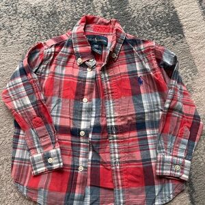 Ralph Lauren Red Navy Gray Plaid Button-Down Shirt for Kids